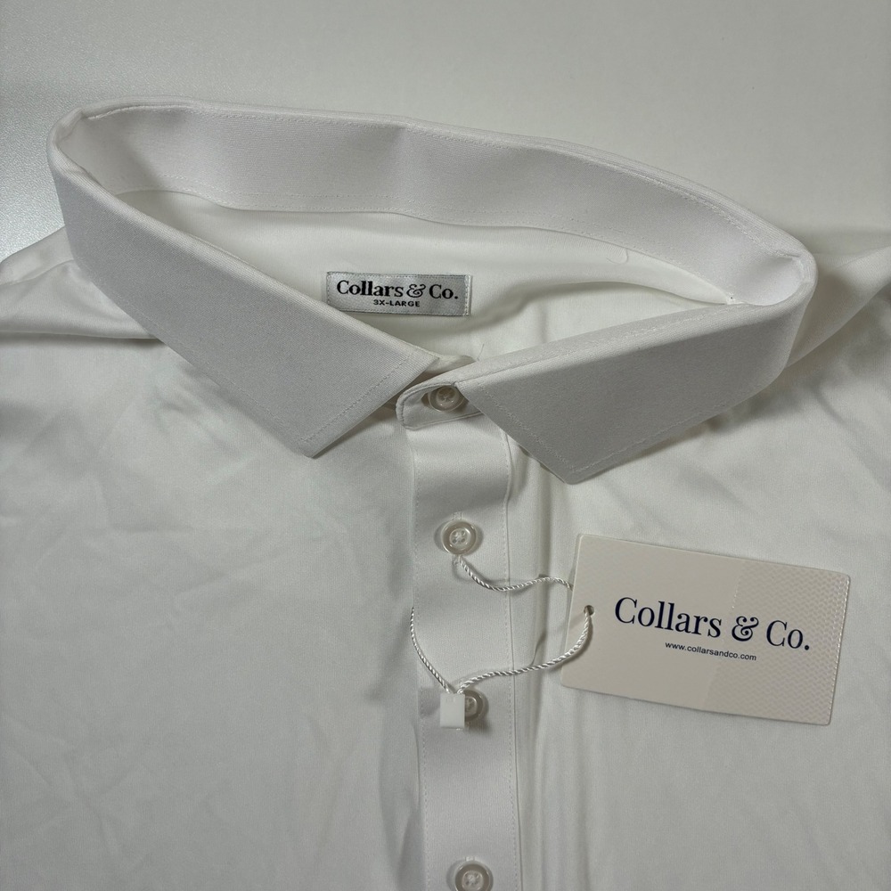NEW Collars & Co. Polo Shirt‎ 3XL Solid White Firm Dress Collar Short Sleeve